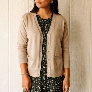 en Thread Merino Cardigan Size L 100% Merino Wool Beige
